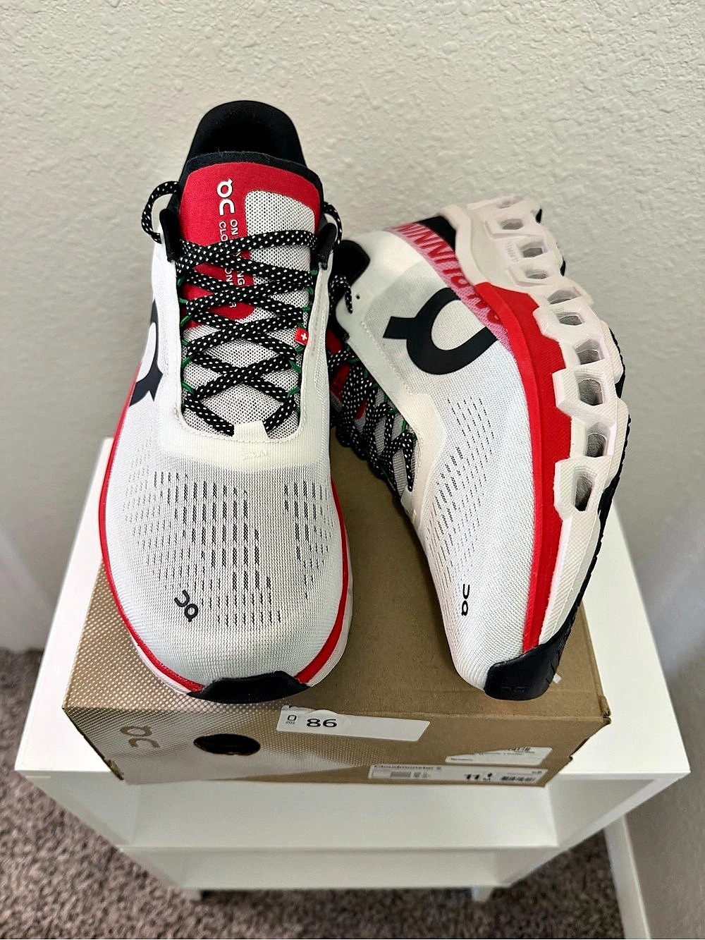 On Cloudmonster 2 Men's Athletic Shoes White & Red US 11